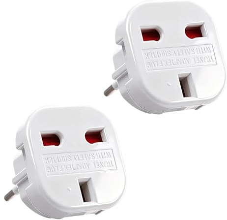 2 Pack UK to EU Travel Plug Adapter, EU Travel Adaptor Europe Converter Type C, E, F for European Spain, France, Italy, Portugal, Germany, Netherlands, Greece, Poland, Turkey and More White
