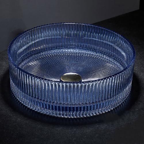 ZYCDP Vasque Salle De Bain Verre A Poser Rond 400 X 400 X 120 mm Sans Trou Pour Robinet Bleu