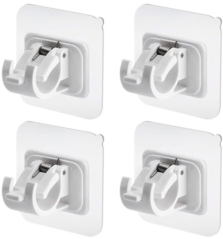4Pcs Self Adhesive Curtain Rod Bracket No Drill Drapery Hook Holder Fixing Rod Holder Curtain Pole Wall Bracket Towel Rod Hook Home Bathroom Kitchen Hotel Towel Clothes Hanging (White)