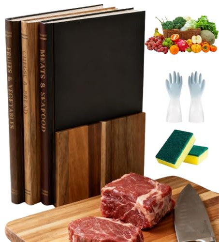 Book Cutting Board Set of 3, Cutting Board That Looks Like Books, Cutting Boards for Kitchen, with Wooden Stand, Wooden Chopping Boards Set of 3, for Fruits, Vegetables, Meat, Fish (1)