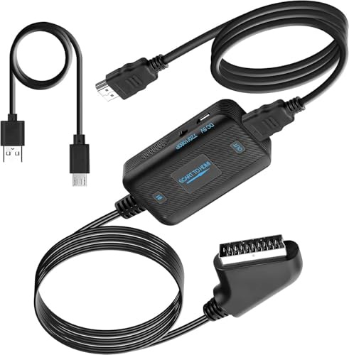 CHI ENERGY Scart to HDMI Adapter for Retro Gaming Consoles Male Scart Head to HDMI Output 1080P Upscaler for PS2 Wii Xbox Classic DVD Player Supports NTSC PAL Formats USB Powered
