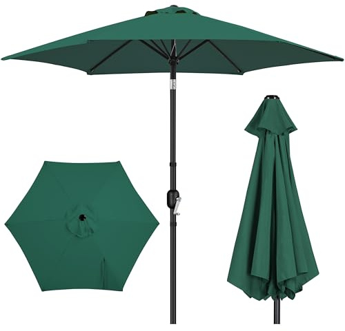 Yaheetech 2.7M Round Garden Parasol Umbrella Outdoor Sun Shade with Tilt & Crank Handle for Patio, Balcony, Deck, Pool and Beach - Dark Green