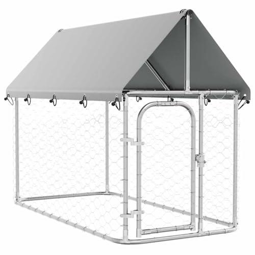 Owoxanthellate Outdoor-Hundezwinger mit Dach 200x100x150 cm aus verzinktem Stahl, wetterfestes Hundegehege für große Hunde, platzsparend & stabil für Garten, Camping und Training