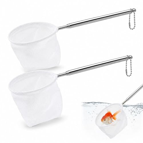 BOHUIMYI 2 Pack Extendable Aquarium Shrimp Net | Fine nylon mesh, stainless steel extendable handle (13.5-43cm), for small fish, shrimp & debris removal in tanks/ponds.