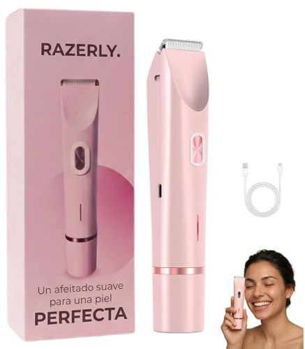 Razerly Maquinilla Mujer, Maquinilla 2 en 1 para Bikini y Cuerpo Razerly, Impermeable Uso Húmedo y Seco, Maquinilla Electrica Femenina para Zona Intima Axilas Piernas y Piel Sensible (Rosa)