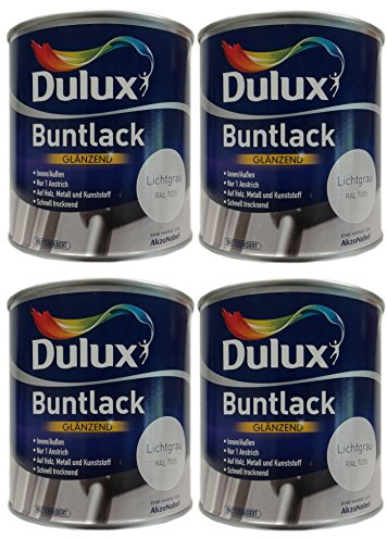 4 x 250ml Dulux Buntlack Glänzend für innen/außen 1 L Farbwahl, Farbe:Ral 7035 Lichtgrau