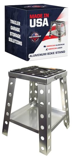 Pit Posse Aluminum Motorcycle Dirt Bike Stand w/Tool Tray (17) Made in USA - Universal Powersports Jack Lift (350lb Max) Compatible with Yamaha Honda Kawasaki Suzuki and Most Off-Road Bikes (Silver)