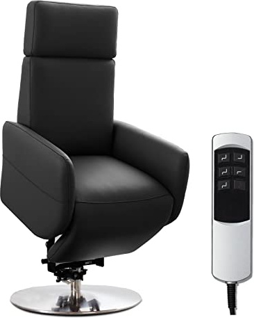 Cavadore TV-Sessel Cobra / Fernsehsessel mit 2 E-Motoren, Akku und Aufstehhilfe / Relaxfunktion, Liegefunktion / Ergonomie S / 71 x 108 x 82 / Echtleder Schwarz