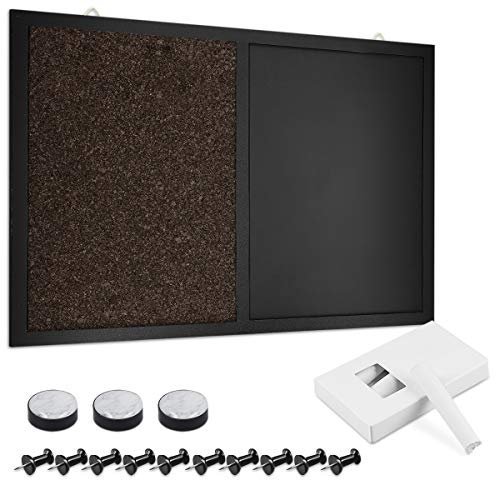 Navaris Kombitafel aus Kreidetafel und Kork Pinnwand - Memoboard 70 x 50 cm mit magnetischer Tafelfolie Korkwand - inkl. Kreide Pins Magnete Halterung