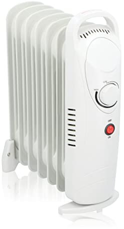 alpina Radiatore a olio 850 W, 7 elementi, termostato meccanico, riscaldamento elettrico a risparmio energetico, regolatore di potenza a basso consumo energetico, compatto e portatile, bianco, normale