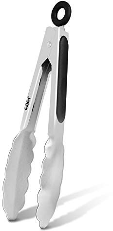 Walfos Pinzas de cocina de 7 pulgadas de alto rendimiento de acero inoxidable premium y mango antideslizante resistente al calor, ideal para cocinar, ensaladas, barbacoas y barbacoas.