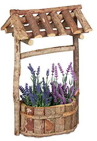 Relaxdays Décoration Jardin, puits décoratif en Bois, déco Bassin et étang avec écorce, HxLxP: 43 x 25 x 18 cm, Nature