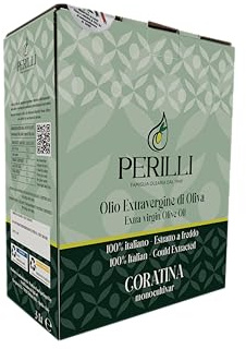OLIO NOVELLO | PERILLI Famiglia Olearia | Olio 2025-2026 Extravergine di Oliva | Bag in Box 3Lt | Cultivar Coratina | Protegge dall'aria e non necessita di travaso | Estratto a Freddo.