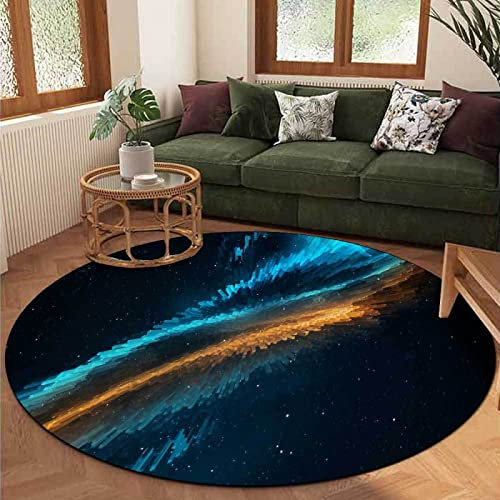 WLICWEI Traditioneller Orientteppich, fusselfrei, Esszimmer, Eingangsbereich, Foyer, Wohnzimmer, Schlafzimmer, Teppich, Schlichter und wunderschöner Sternenhimmel, dunkelblau, orange, gelb, Ø 200 cm