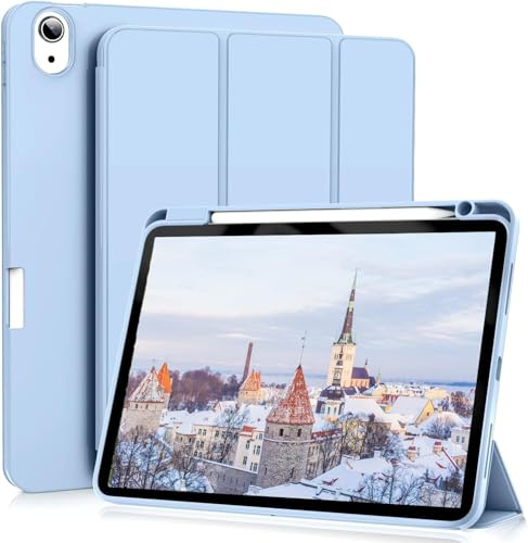 ZOYU Coque pour iPad Air 11 Pouces 2025 M3/M2 2024 7e/6e/5e/4e génération, étui avec Support pour Stylet pour iPad Air 11/10,9 Pouces 2022/2020, Compatible avec Pencil Pro/2e génération, Bleu Ciel