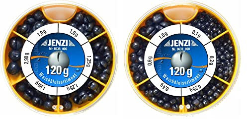 blntackle76 Set: 2 Dosen Bleischrot Sortimentsdose Mix á 120gr von Jenzi, fein und grob (0,1gr- 2,9gr)+ gratis Petri Heil! Aufkleber