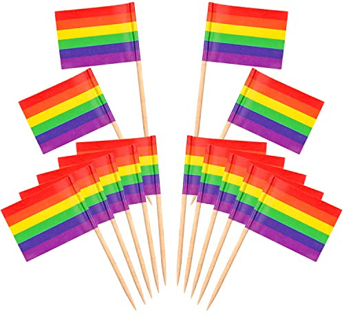 Fvomye 100 palillos de dientes con bandera gay de Rainbow Pride Rainbow Cupcake Toppers LGBT Gay Pride Cóctel Comida Bar Banderas de Pastel (100)