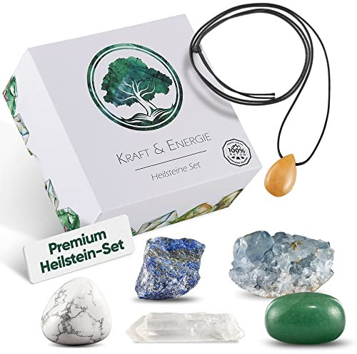 Conjunto de piedras curativas PURAJA en caja de regalo de alta calidad | Conjunto con 6 cristales para más fuerza y energía | Piedras preciosas auténticas