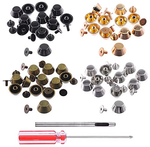 Swpeet 42 juegos de 4 colores de 11,5 x 5 mm - 0,45 x 0,2 pulgadas de aleación de tornillo trasero de espiga de mano y destornillador con kit de perforación de agujero circular, remaches