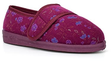 Womens Diabetic Slippers Womens Wide Fit Slippers Ladies Diabetic Slippers Extra Wide Slippers Womens Slippers Washable Slippers EEEE Slippers Ladies 4E Slippers Touch Fastening Wine