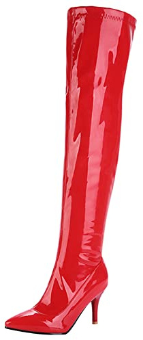 Lroey Reoly Damen Stiletto Overknee Stiefel, Partystiefel Höhe Ferse Pointed Toe Feste Stiefel Zip, Gr 32-48