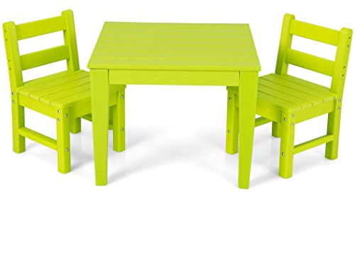 COSTWAY Outdoor Kids Table and Chair Set, Waterproof Children Table with 2 Chairs, Toddler Activity Furniture for Indoor Garden Patio (Green)