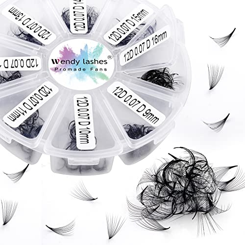 Fertige Fächer Wimpern Extension 0,07mm 500 Stück C Curl Fertig Volumen Wimpern Fächer 12D leichte Premade Volume Fans Russische Wimpernverlängerung(500-12D-0,07-C-9-16) | fertige russische Volumen Fächer, weiches Kunsthaar für Salon & Heim Wimpernverlängerung