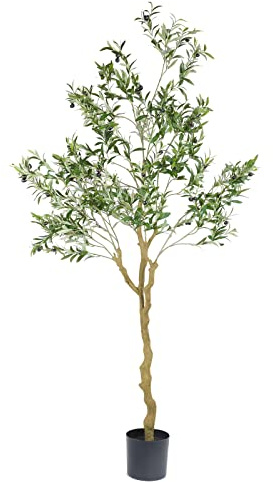 Nafresh Tall Faux Olive Tree，7ft（84in） Realistic Potted Silk Artificial Indoor with Green Leaves and Big Fruits for Home Office Living Room Bedroom Stairs Foyer Decor.
