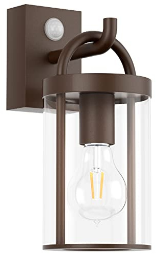 Klighten Außenlampe Vintage Industrial, Außenwandleuchte mit Bewegungsmelder, E27 Wandleuchte Außen, Aluminium Wandlampe Industrie, für Terrasse Garten Flur, 40W Max, Rostrot, IP44, ohne Leuchtmitte
