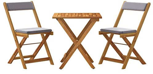 vidaXL Bistro Set 3-TLG., Klappbar Gartenmöbel Set, Essgruppe mit Kissen, Balkonset Sitzgruppe Garnitur Klapptisch, Massivholz Akazie