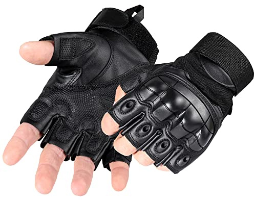 WTACTFUL Tactical Gloves for Men, Summer Motorcycle Cycling Motorbike Driving Riding Hunting Outdoor Work Fingerless Half Finger Gloves Men Women Black L