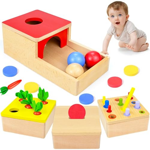 XunHe Holzspielzeug Baby, 4 IN 1 Baby Motorik Spielzeug für 6 Monate Jungen und Mädchen, Montessori Spielzeug ab 1 Jahr Sortierspiel Holzpuzzle für Kinder Geburtztag Geschenk New Jahr Geschenk
