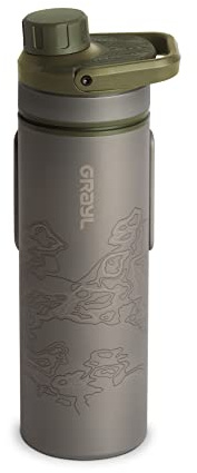 GRAYL UltraPress Titanium 500 ml, filtro acqua potabile, elimina il 99,99% di batteri e virus, perfetto per campeggio, sopravvivenza e viaggi (Olive Drab)