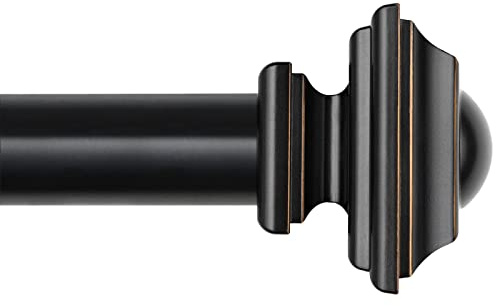 KAMANINA 1 Inch Curtain Rod 32 to 58 Inches (2.6-4.8ft), Black Curtain Rods for Windows, Single Drapery Rods with Square Finials