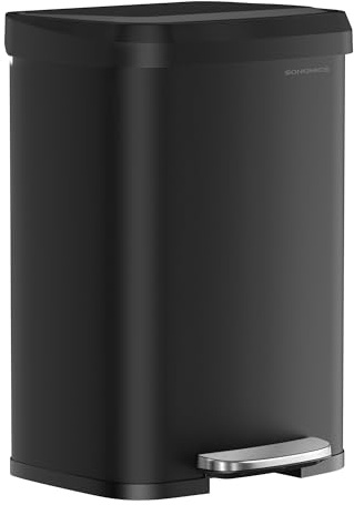 SONGMICS Poubelle de cuisine en acier inoxydable de 40 litres, avec couvercle qui reste ouvert et pédale de marche, fermeture douce, haute, grande et peu encombrante, noire ULTB530B50