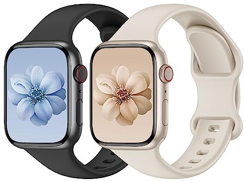 Yoohoo 2 Stück Silikon Armband kompatibel mit Apple Watch 40mm 41mm 42mm 44mm 45mm 46mm 49mm für Damen Herren,Sport Armbänder für iWatch 11 10 9 8 7 6 5 4 3 2 1 Ultra Ultra2 Ultra3 SE 3/2/1