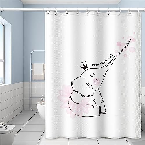 Roogsoo Elefante Tenda Doccia W90cm x L180cm Tenda per Doccia Antimuffa, Tenda da Esterno Impermeabile Tessuto, 3D Tenda con Ganci per Dormitorio Famiglia Appartamento Hotel Doccia ​Bagno Decor