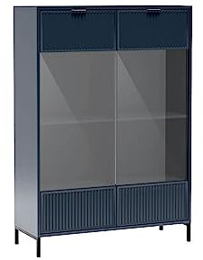 Cool24 LINKaSTYLE Vitrinenschrank 150x104x40cm - Modern Wohnzimmer Möbel - Vitrine für Schlafzimmer und Wohnzimmer - Glasvitrine - Vitrine Glas - Hochschrank - Indigo