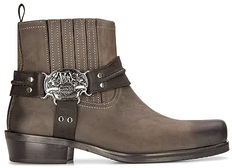 Infinity Leather Hombres de cuero de vaquero botas de tobillo marrón Motero Western Square Toe Bota de Caza