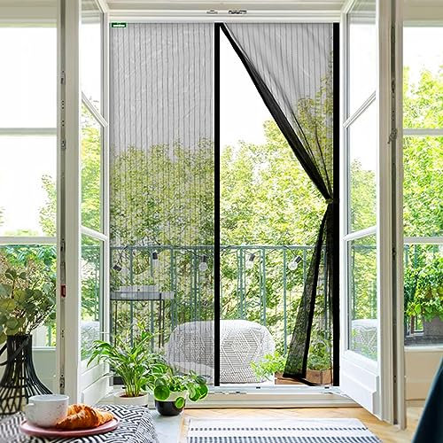 casa pura Fliegengitter Magnetvorhang für Balkontür, Terrassentür & Kellertür - einfache Klebemontage ohne Bohren - Insektenschutz Vorhang Tür (Gestreifter Garn, 100 x 220 cm, Sam)