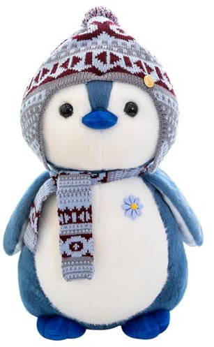 Herfair Pinguin Kuscheltier Mit Kapuze, Plüschpuppe Stofftier Schmusetier Geschenk (20cm, Blau)