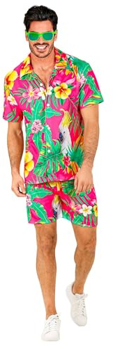 W WIDMANN MILANO Party Fashion - Completo Hawaii, camicia a maniche corte e pantaloncini, fiori, aloha, festa in spiaggia, vestito in maschera