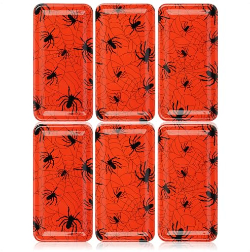 com-four® 6x Halloween Kunststoffteller, wiederverwendbare Dekoplatten | lebensmittelechte Zierteller - abwaschbare Servierplatten - festliche Raumdekoration