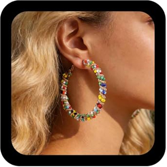 Inilbran Boho Übertrieben Spirale Kreis Ohrringe Regenbogen Perlen Kreis Hoop Ohrringes Vintage Hohl Verdreht Krei Ohrringes Personalisierte Bunte Krei Perle Ohrring Schmuck Für Frauen Und Mädchen