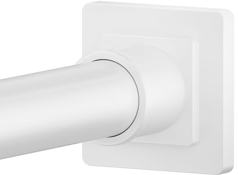 Asta per tenda da doccia con estremità quadrata regolabile, asta di tensione da 81,3 a 203,2 cm, senza fori, in acciaio inox, per box doccia, camper, armadio, bianco