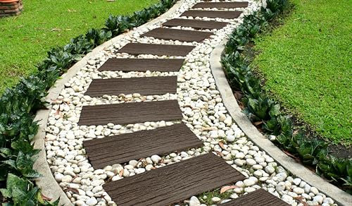 Nicoman Railroad Tie Garden Stepping Stone Wood Effect Railway Sleeper Eco Friendly Rubber Rail Road Outdoor Sleepers - (Earth, 61x25.5cm, Set of 2)