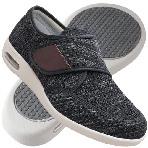 Zapatillas pie Diabetico Hombre Verano Zapatillas ortopédicas para Hombre Mocasines sin Cordones para Hombre Deporte para Senderismo al Aire Libre para Hombre (Color : Black Gray, Size : 42 EU)