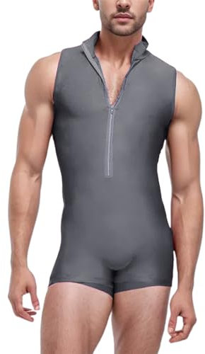Beokeuioe Overall Athletic Supporters Herren Gymnastikanzug Einteiler Body Bodysuit Umterhemd tank tops Unterwäsche Strampler mit Reißverschluss Stretch Leotard Jumpsuits