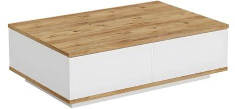 Vente-unique - Table Basse avec 2 Portes - Naturel et Blanc - LOTULA