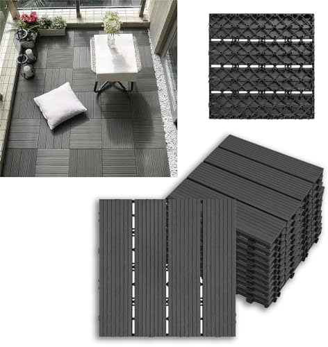 MAYTIIMO WPC - Piastrelle a clic, 1 m², 11 pezzi, in plastica, per terrazze, balcone, 30 x 30 cm, colore: antracite